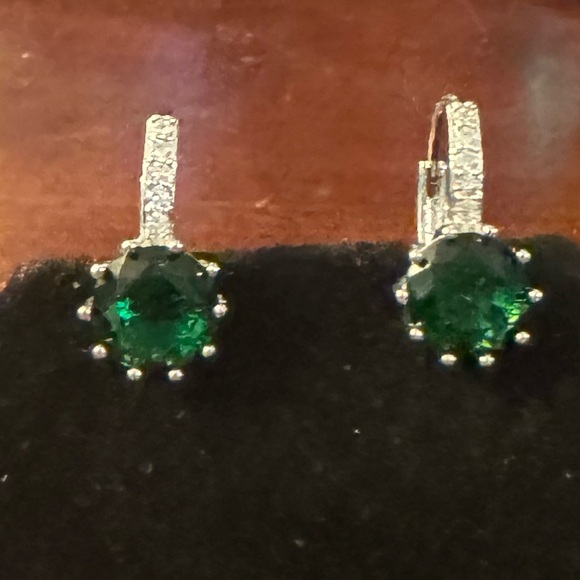 Emerald Green Color Round Zirconia Cz,  Luxury, Glam Earrings - Picture 5 of 6